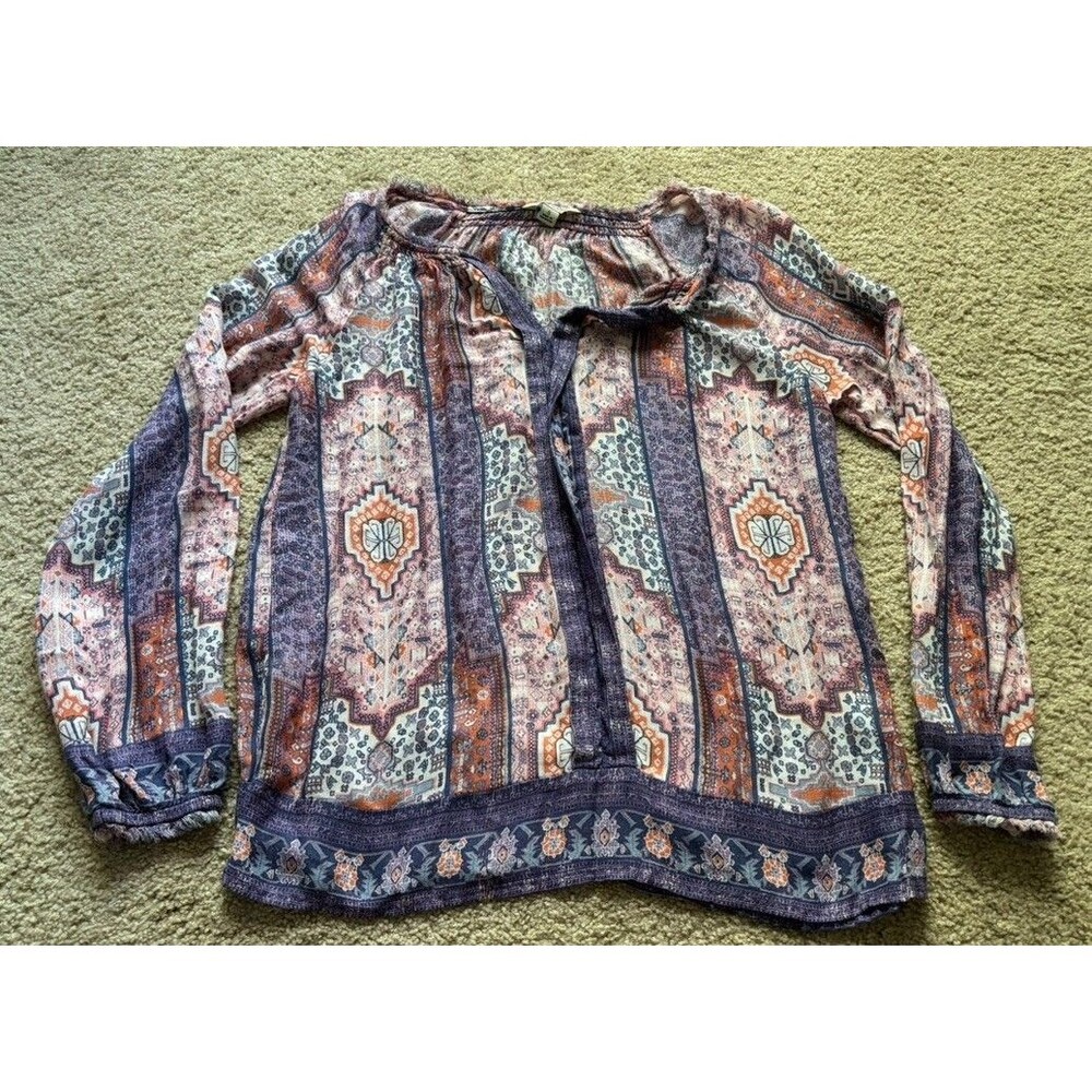 Lucky Brand Long Sleeve V-Neck Print Womens S Boho Chic